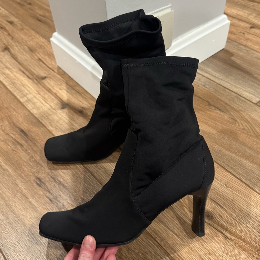KAREN SCOTT Casual Black Square Toe Heeled Boots | Size 7.5